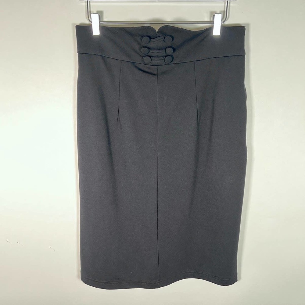 NWOT eShakti Women's Pencil Skirt XL/16 Black Side Zip Stretch Buttons Pockets